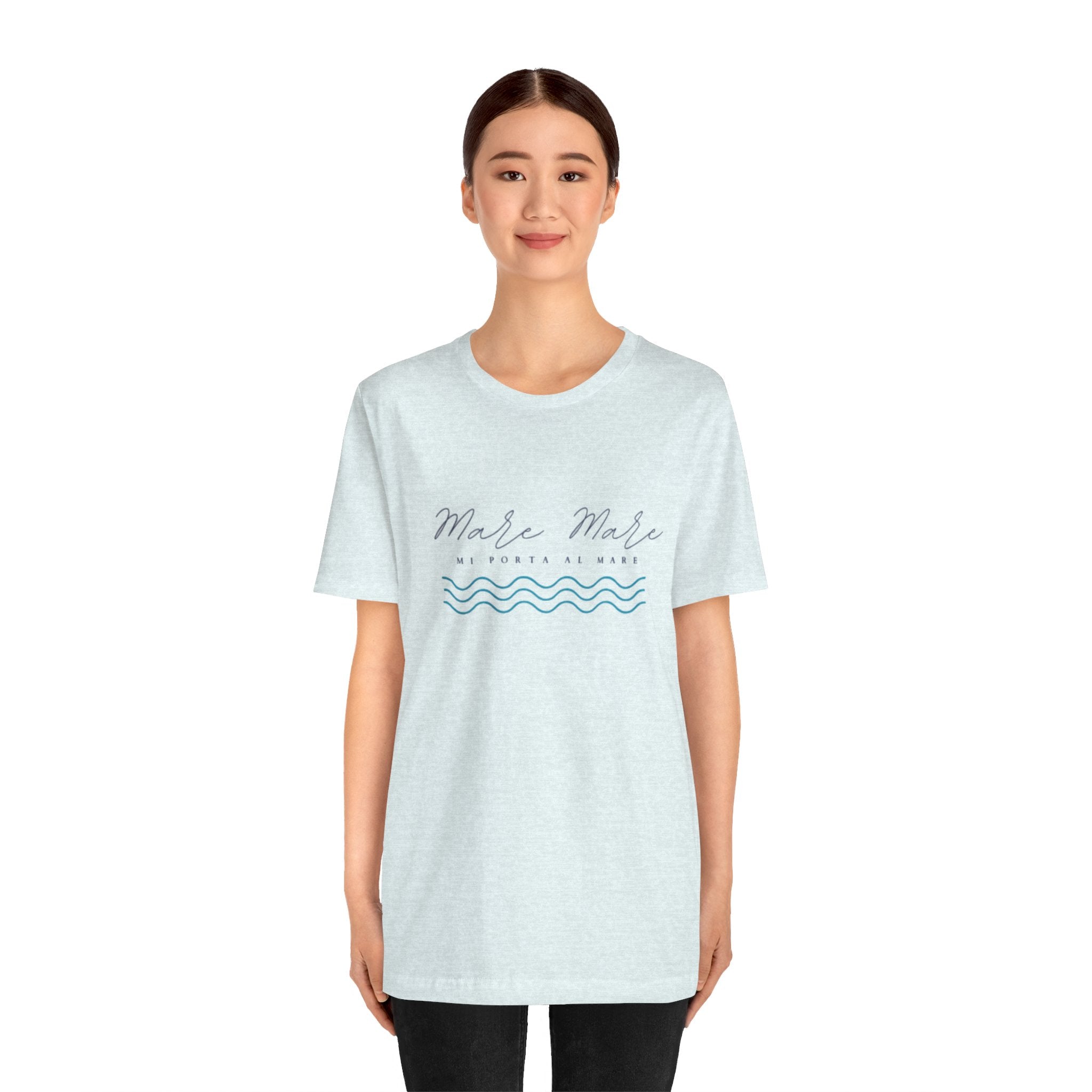 Italienisches Marken-Sommer-T-Shirt aus Jersey mit kurzen Ärmeln und italienischem Slogan: Mare Mare