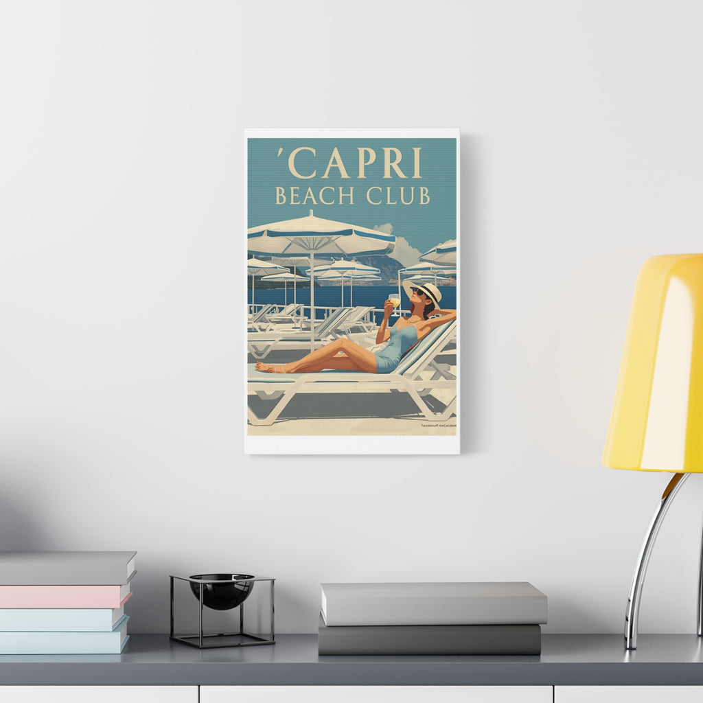 Capri Beach Club Retro Canvas Print - Decorative Wall Art