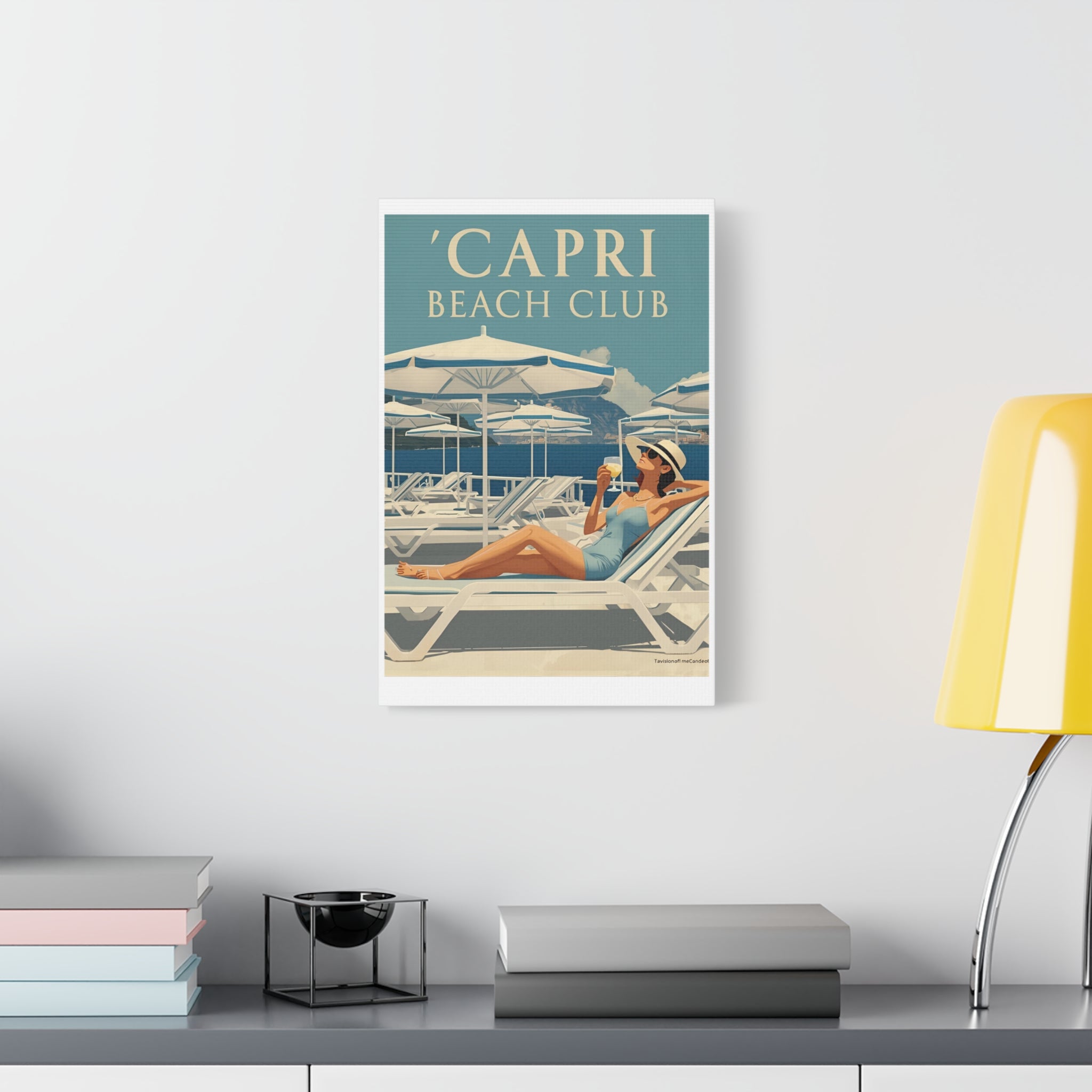 Capri Beach Club Retro Canvas Print - Decorative Wall Art