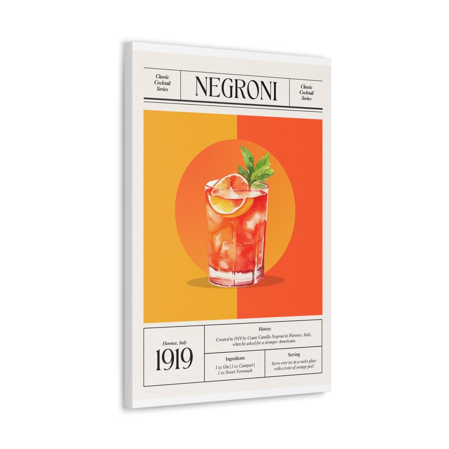 Negroni Cocktail Canvas Print – Vintage Classic Cocktail Recipe Art Poster