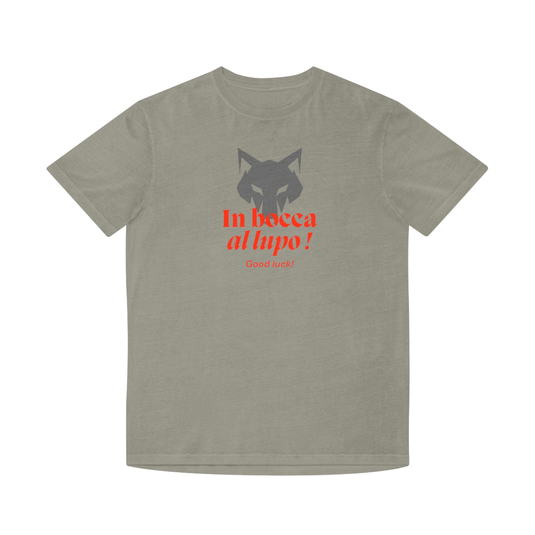 Unisex-T-Shirt mit verblasstem Glücksmotiv – „In bocca al lupo!“-Design