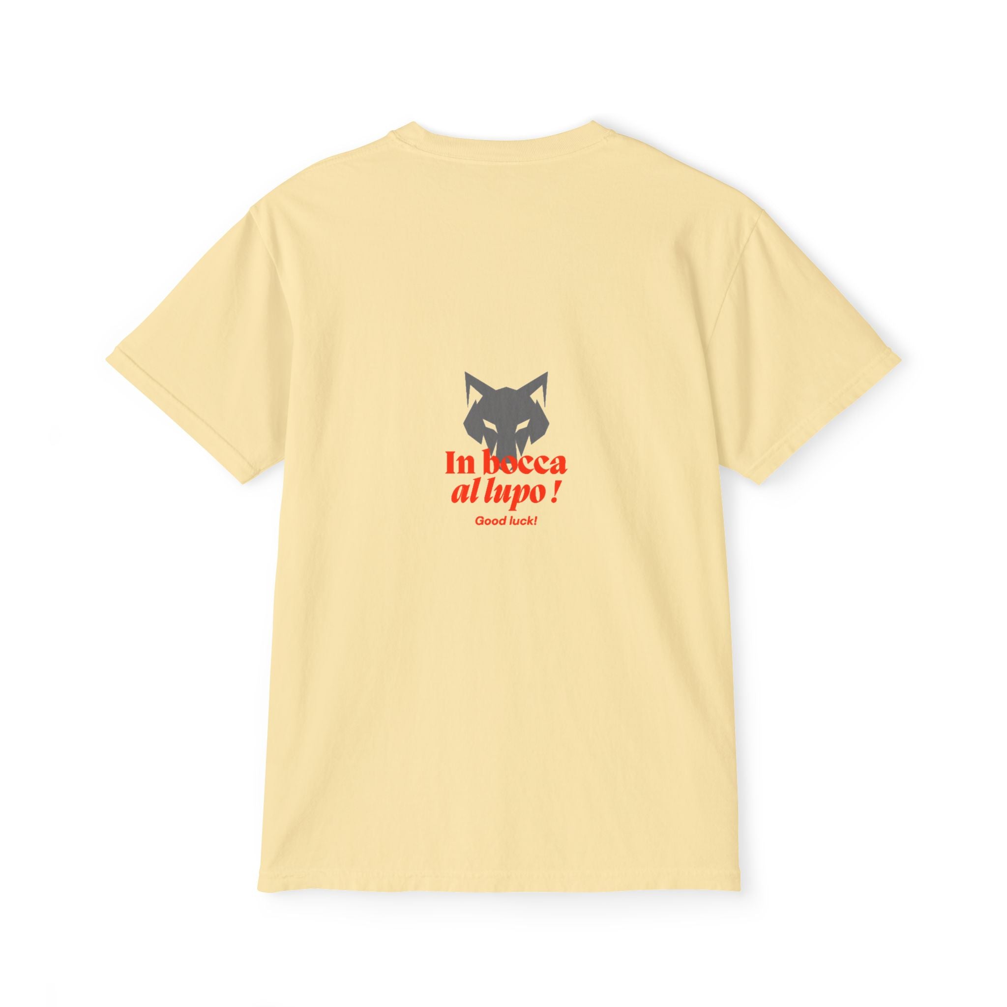 Faded Pocket T-Shirt — 'In bocca al lupo' Wolf Graphic Tee