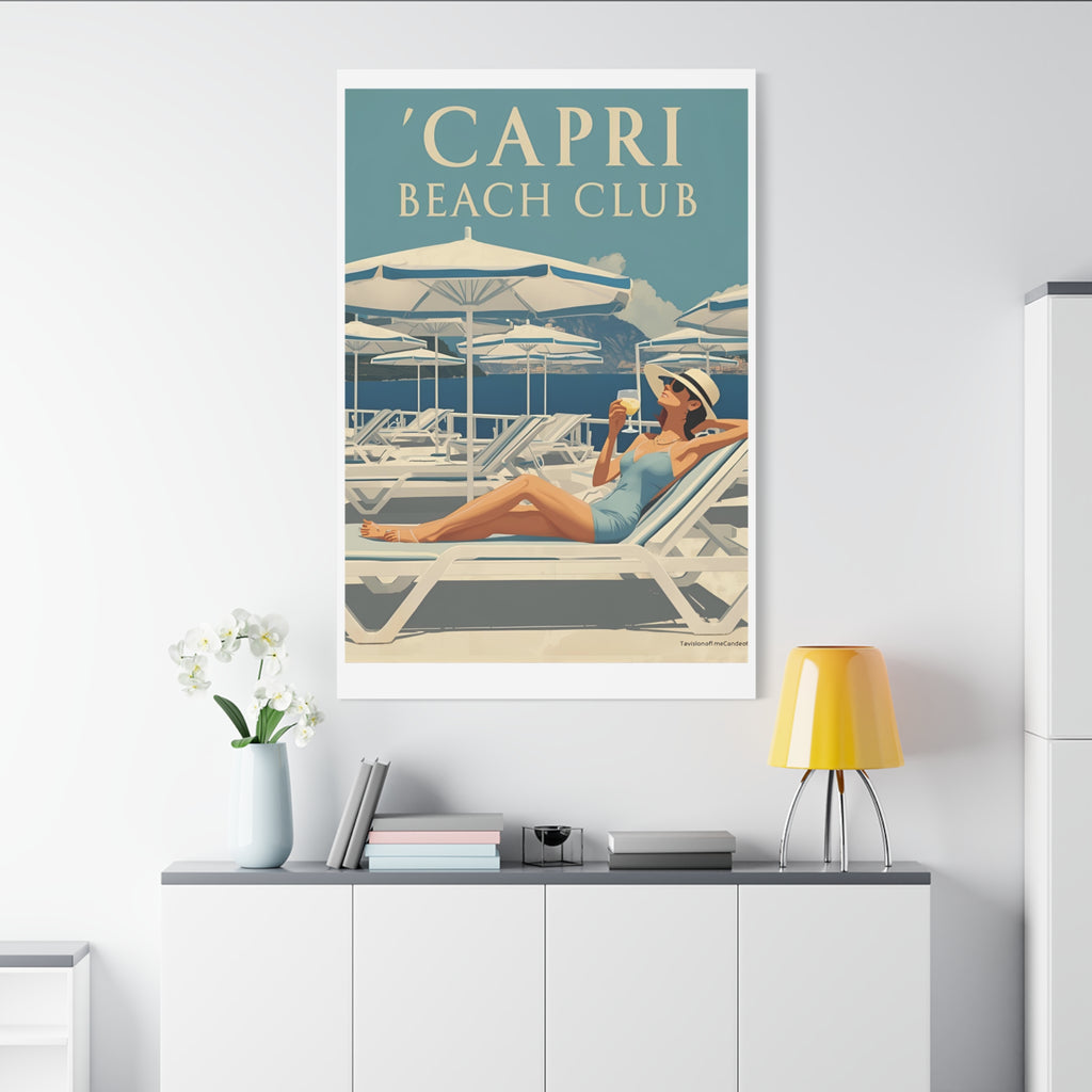 Capri Beach Club Retro Canvas Print - Decorative Wall Art