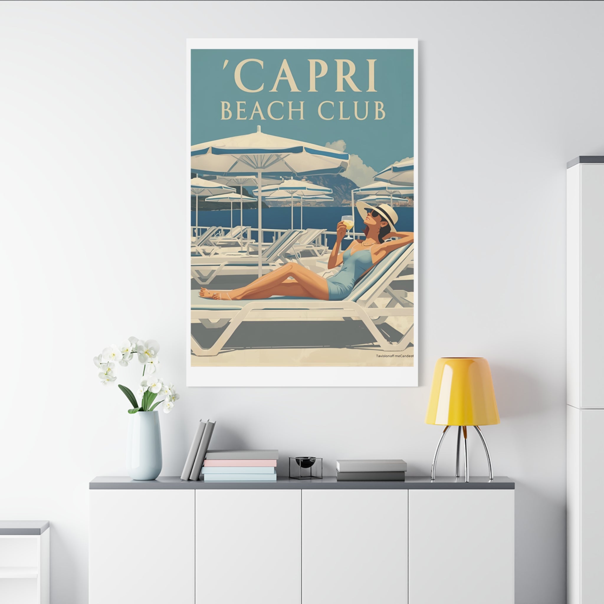 Capri Beach Club Retro Canvas Print - Decorative Wall Art