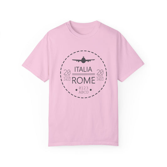 Rome - Garment-Dyed T-shirt with Rome Airline Ticket Design