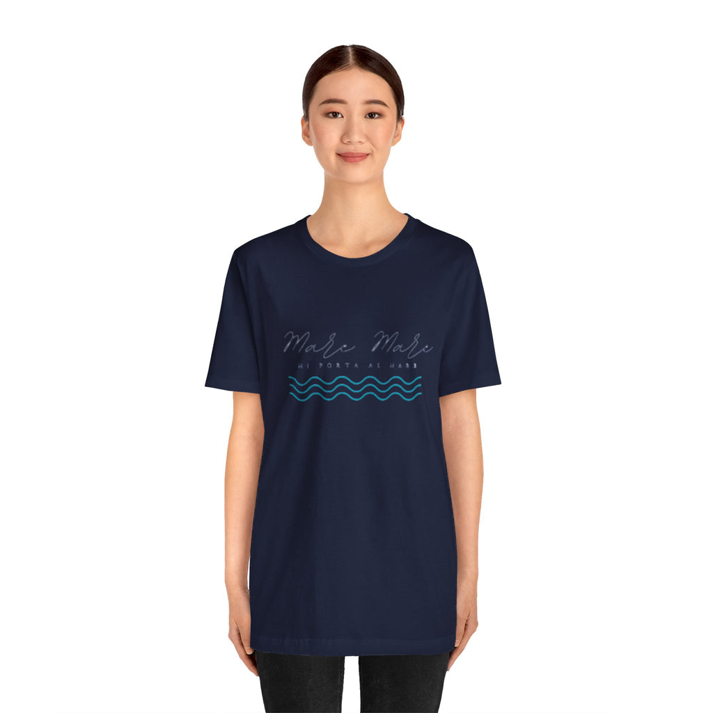 Italienisches Marken-Sommer-T-Shirt aus Jersey mit kurzen Ärmeln und italienischem Slogan: Mare Mare