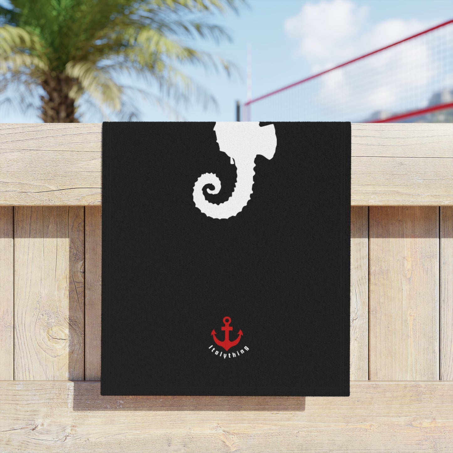 Seahorse Anchor Beach Towel – Nautical Black Coastal Beach Towel