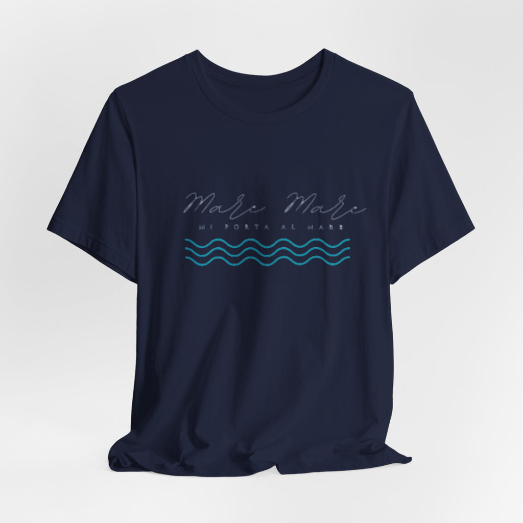 Italienisches Marken-Sommer-T-Shirt aus Jersey mit kurzen Ärmeln und italienischem Slogan: Mare Mare