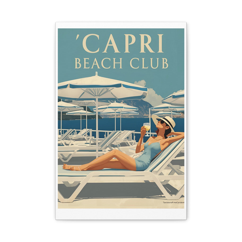 Capri Beach Club Retro Canvas Print - Decorative Wall Art