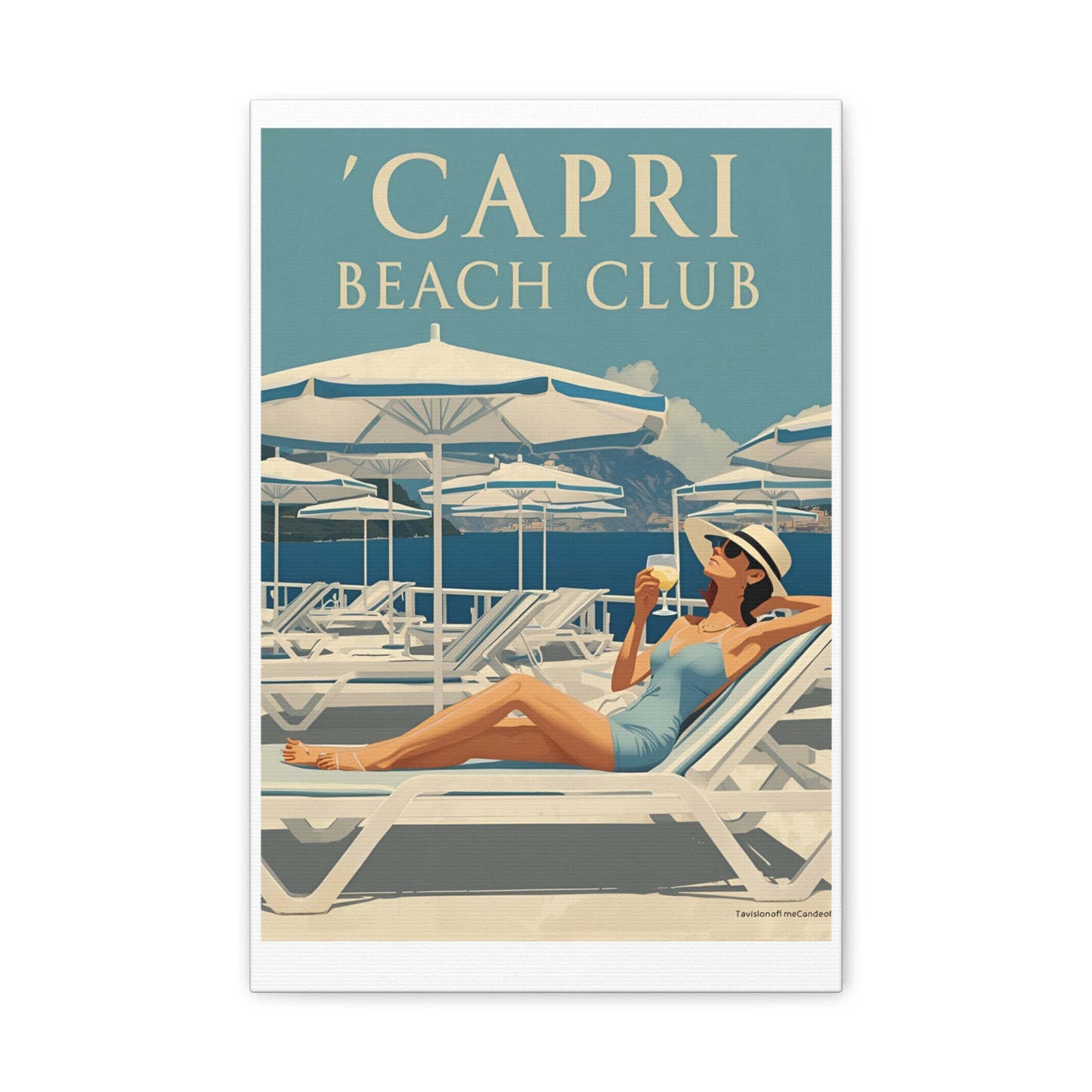 Capri Beach Club Retro-Leinwanddruck – Dekorative Wanddekoration