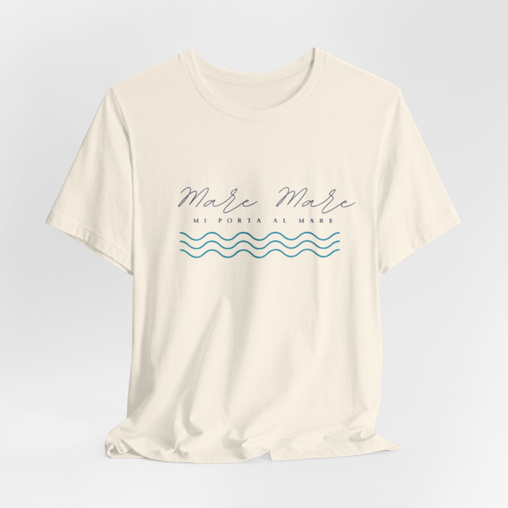 Italienisches Marken-Sommer-T-Shirt aus Jersey mit kurzen Ärmeln und italienischem Slogan: Mare Mare