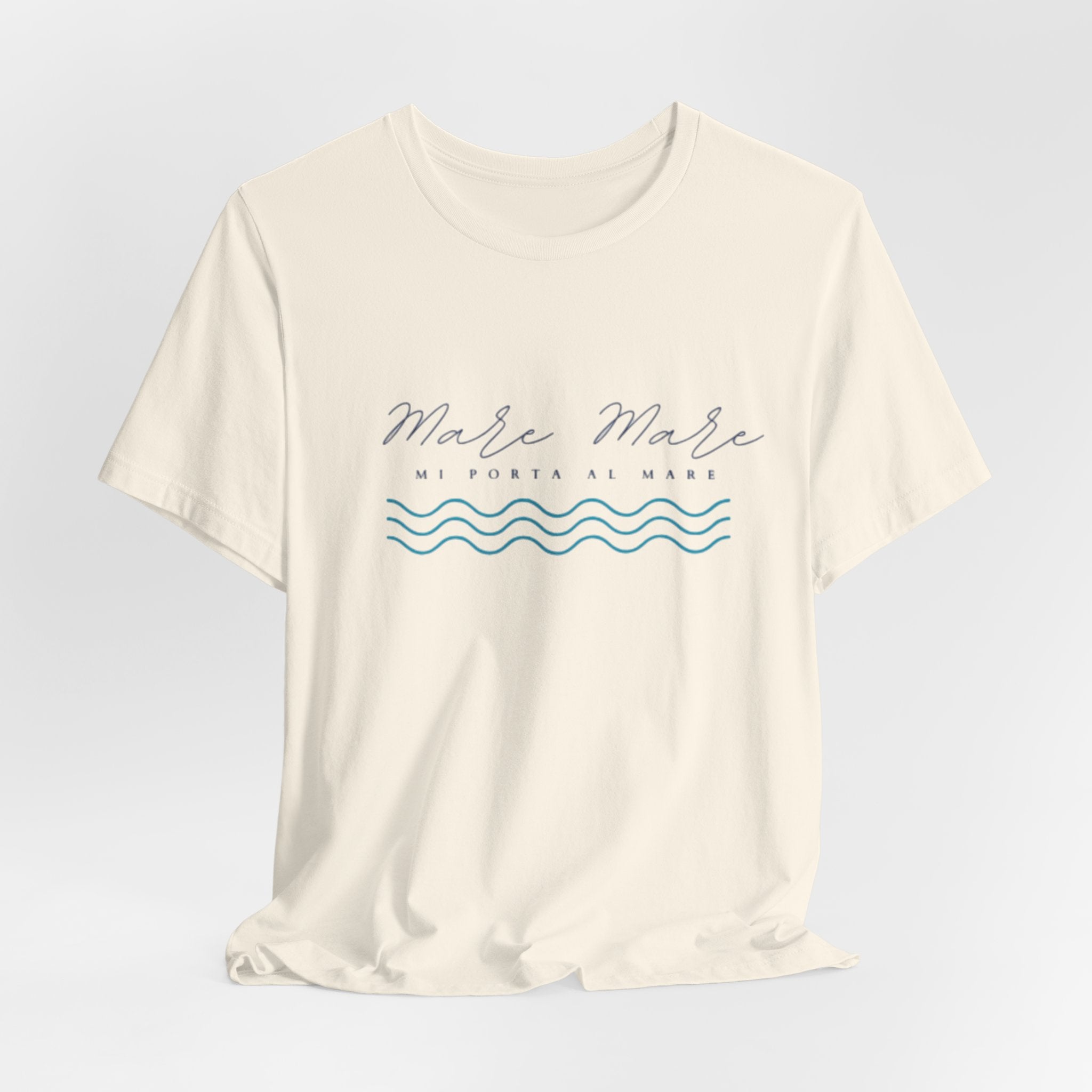 Italienisches Marken-Sommer-T-Shirt aus Jersey mit kurzen Ärmeln und italienischem Slogan: Mare Mare