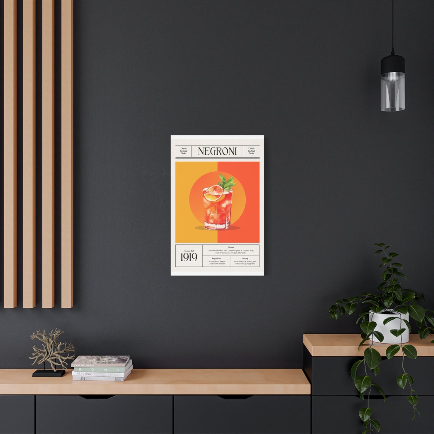 Negroni Cocktail Canvas Print – Vintage Classic Cocktail Recipe Art Poster