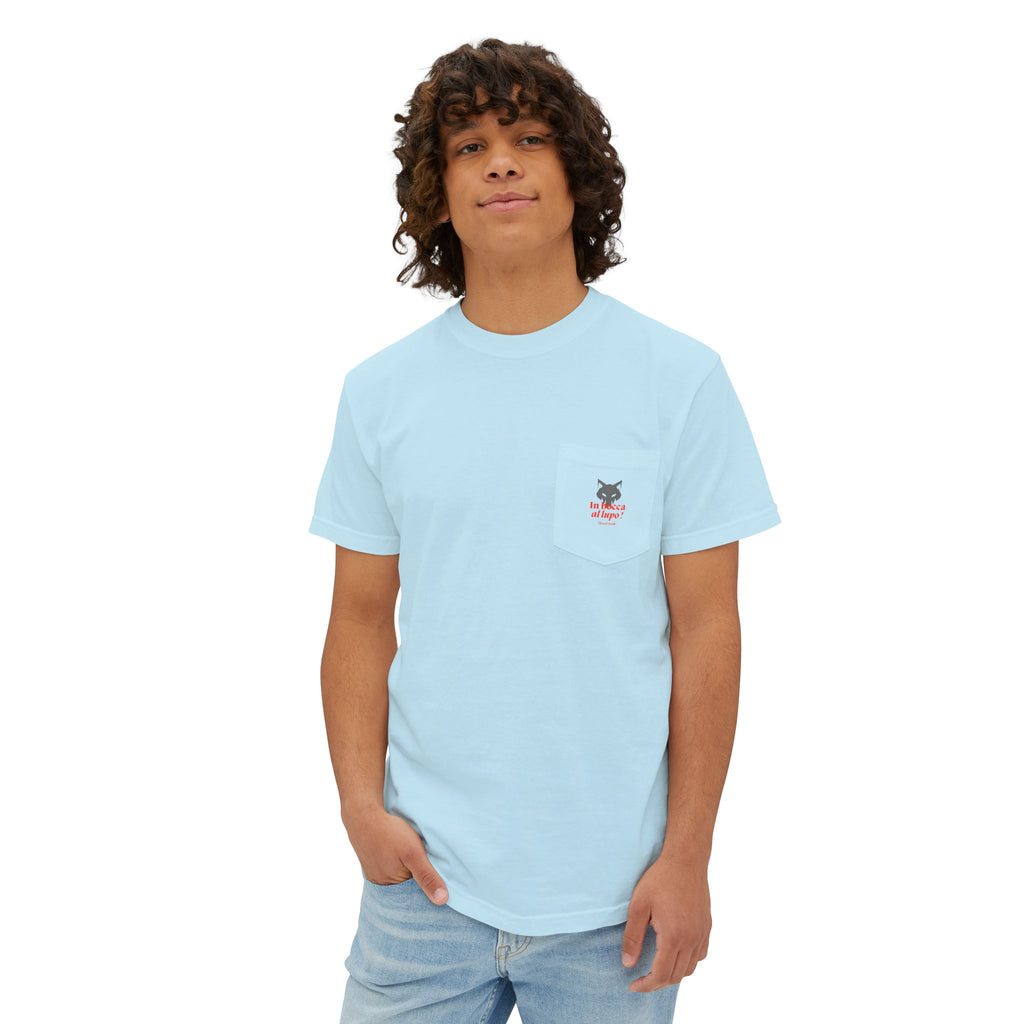 Faded Pocket T-Shirt — 'In bocca al lupo' Wolf Graphic Tee