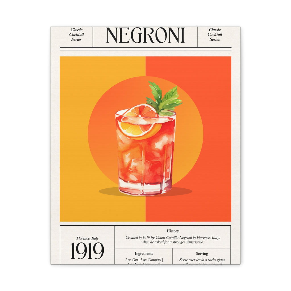 Negroni Cocktail Canvas Print – Vintage Classic Cocktail Recipe Art Poster