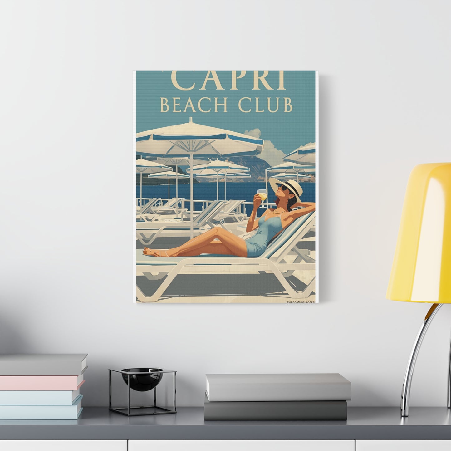 Capri Beach Club Retro-Leinwanddruck – Dekorative Wanddekoration
