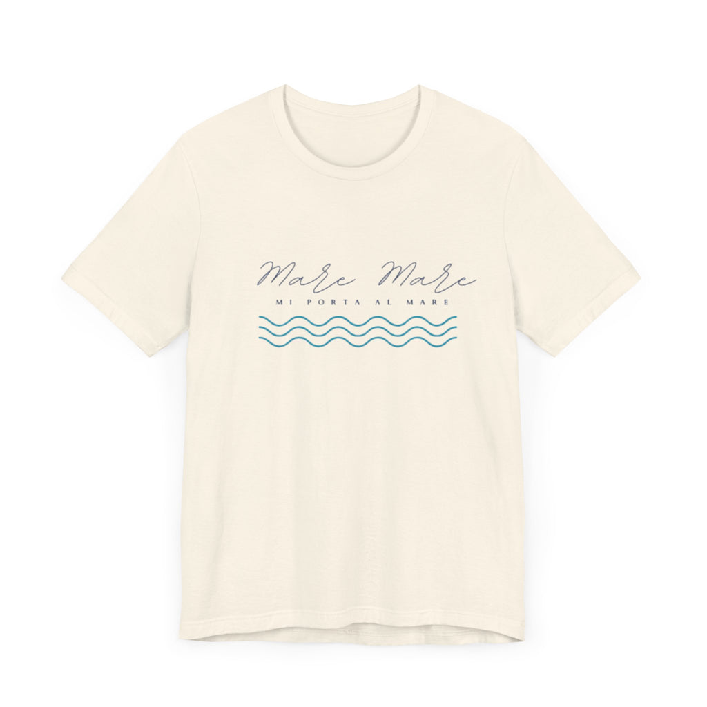 Italienisches Marken-Sommer-T-Shirt aus Jersey mit kurzen Ärmeln und italienischem Slogan: Mare Mare