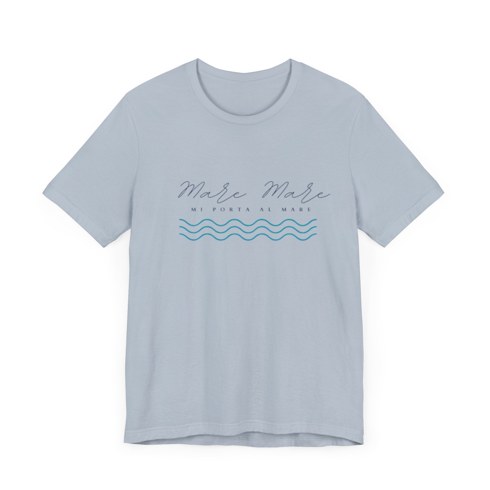 Italienisches Marken-Sommer-T-Shirt aus Jersey mit kurzen Ärmeln und italienischem Slogan: Mare Mare