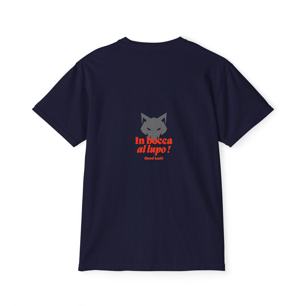 Faded Pocket T-Shirt — 'In bocca al lupo' Wolf Graphic Tee