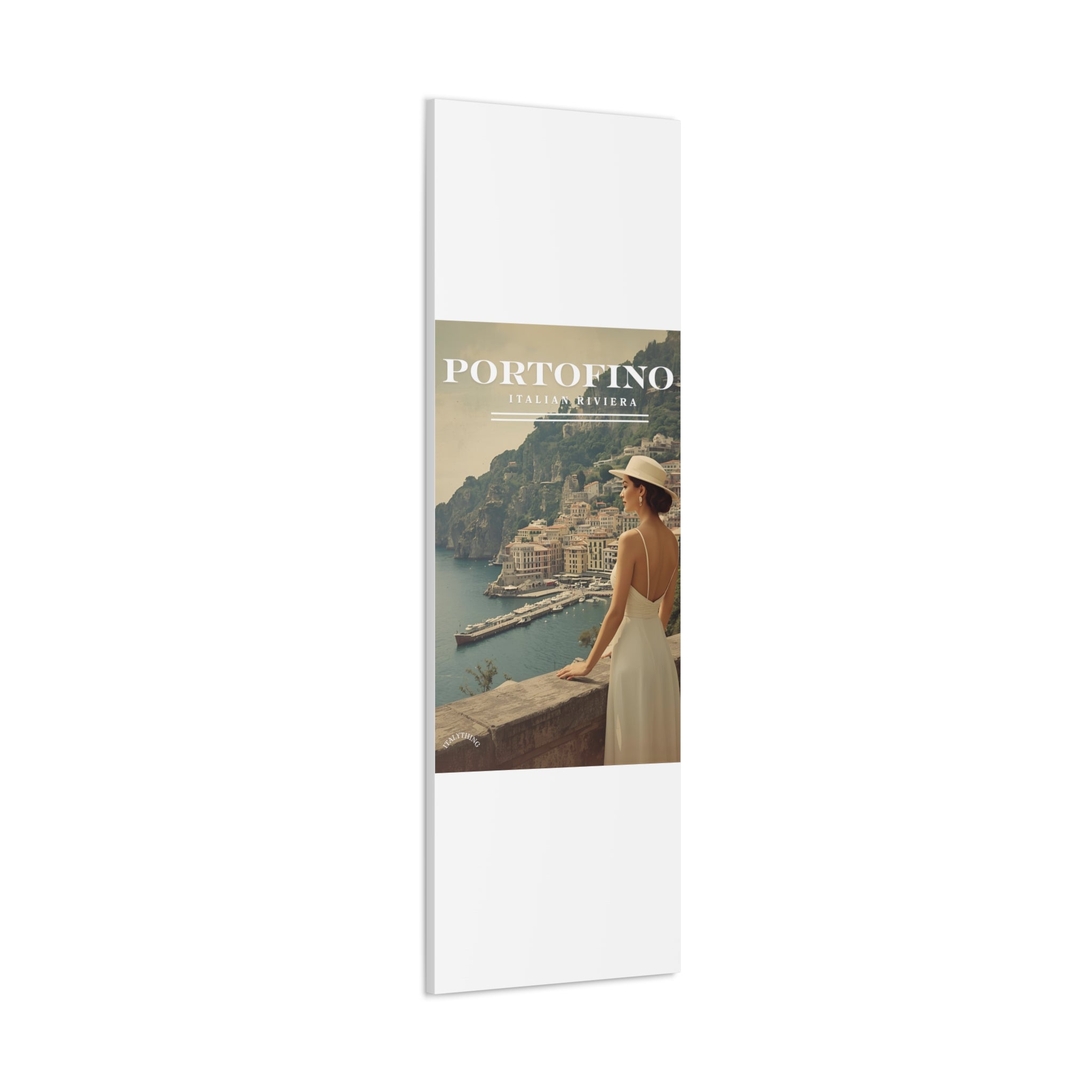 Portofino Vintage Canvas Print - with view over the harbour - Decorative Wall Art