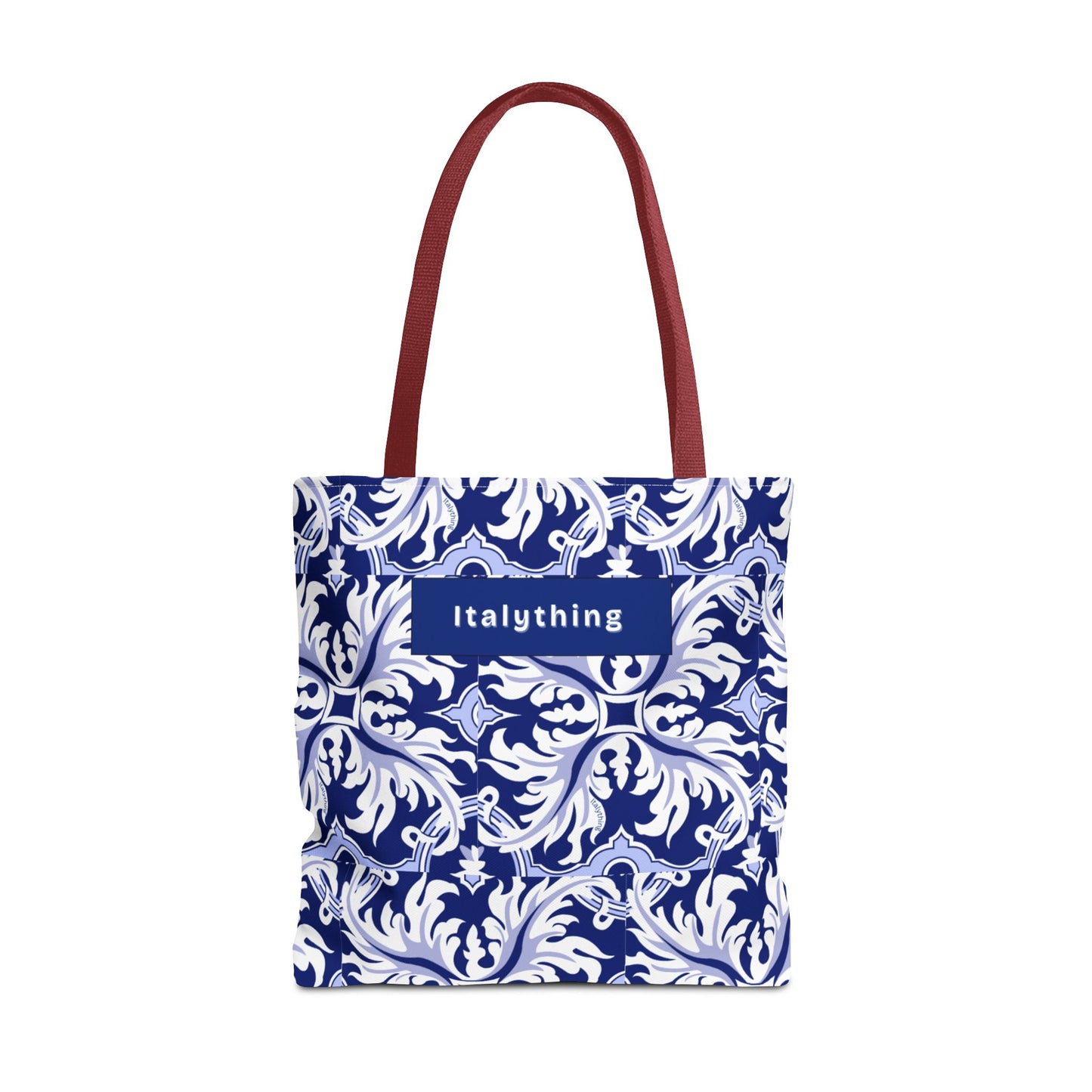 Elegant Navy Majolica Pattern Tote Bag, Stylish Shopping Bag