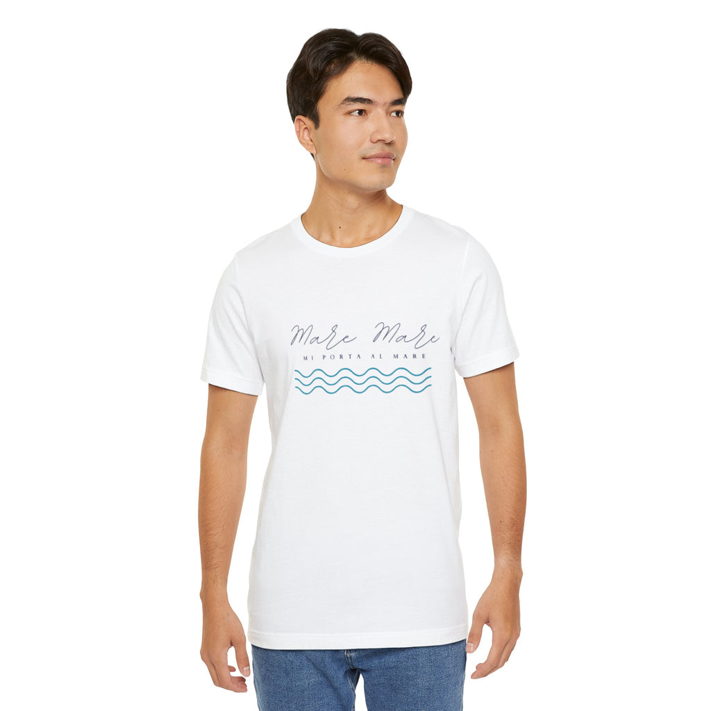 Italienisches Marken-Sommer-T-Shirt aus Jersey mit kurzen Ärmeln und italienischem Slogan: Mare Mare