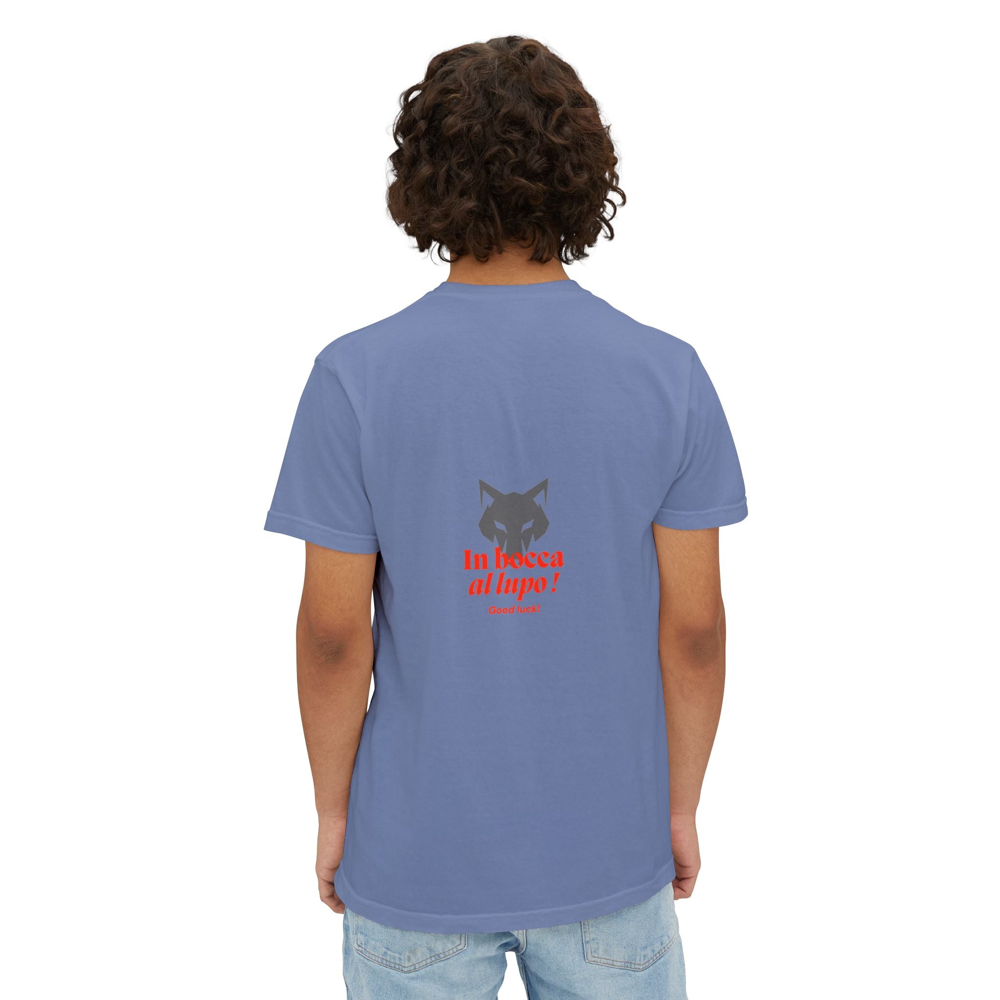 Faded Pocket T-Shirt — 'In bocca al lupo' Wolf Graphic Tee