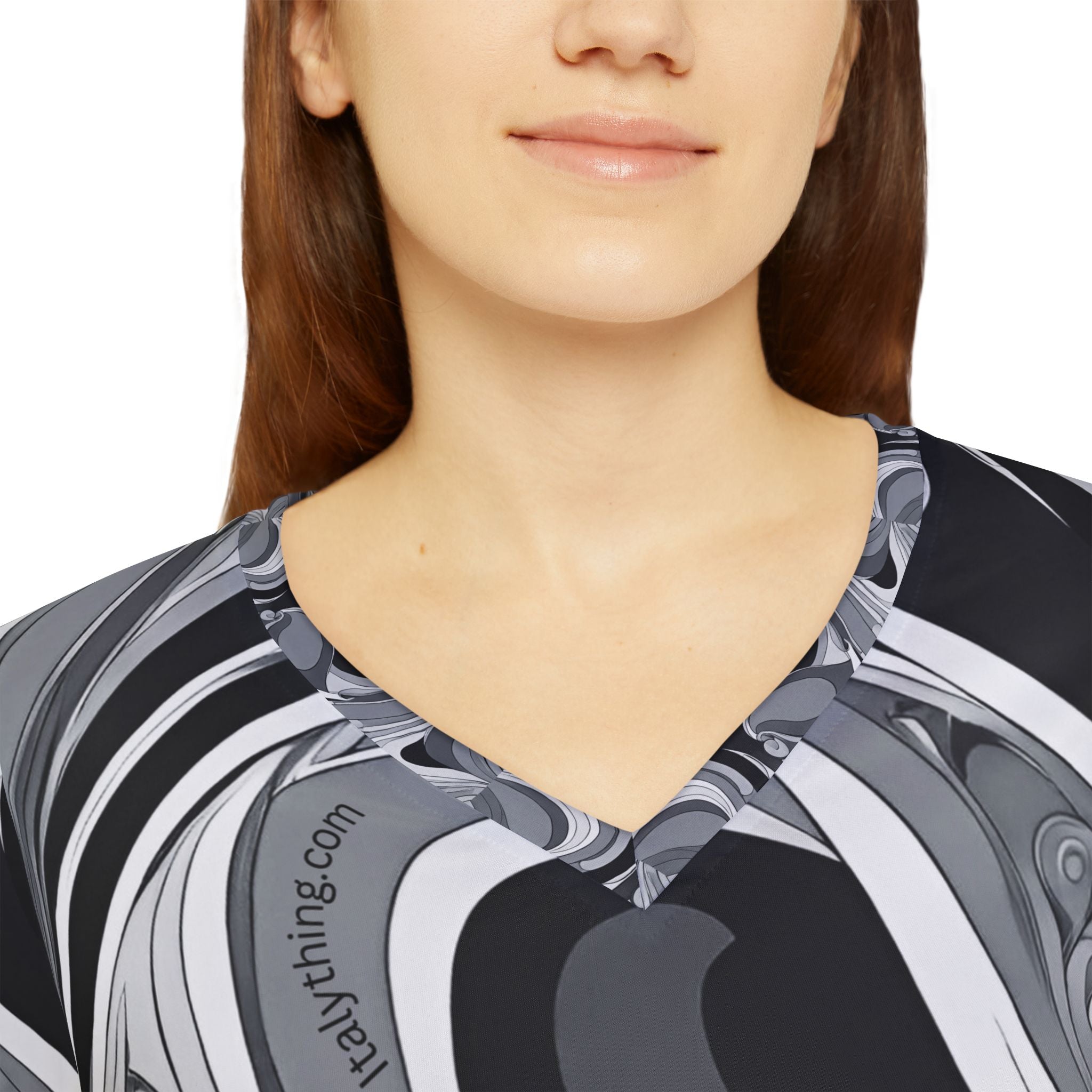 Schickes Pucci-inspiriertes Hemd mit Printärmeln und V-Ausschnitt, trendige Damenmode, perfekt für Arbeit und Reisen
