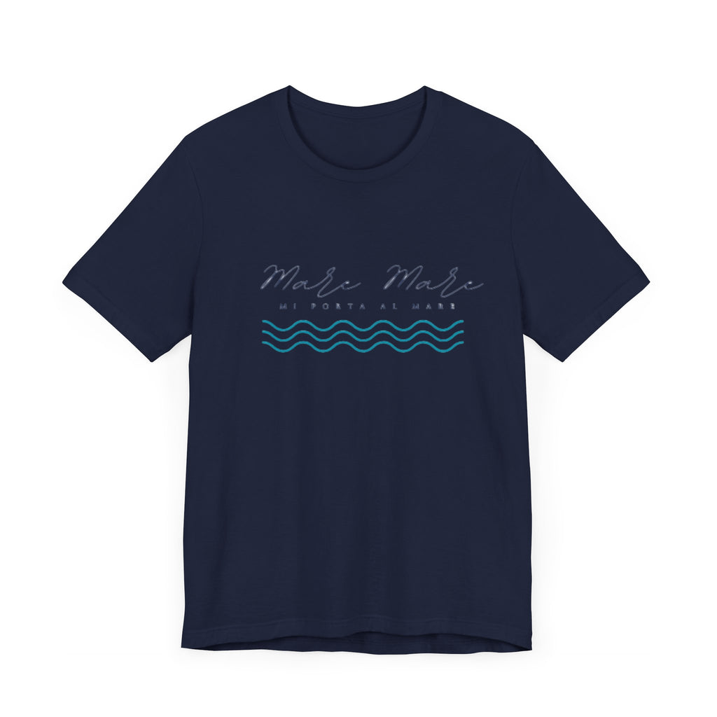 Italienisches Marken-Sommer-T-Shirt aus Jersey mit kurzen Ärmeln und italienischem Slogan: Mare Mare