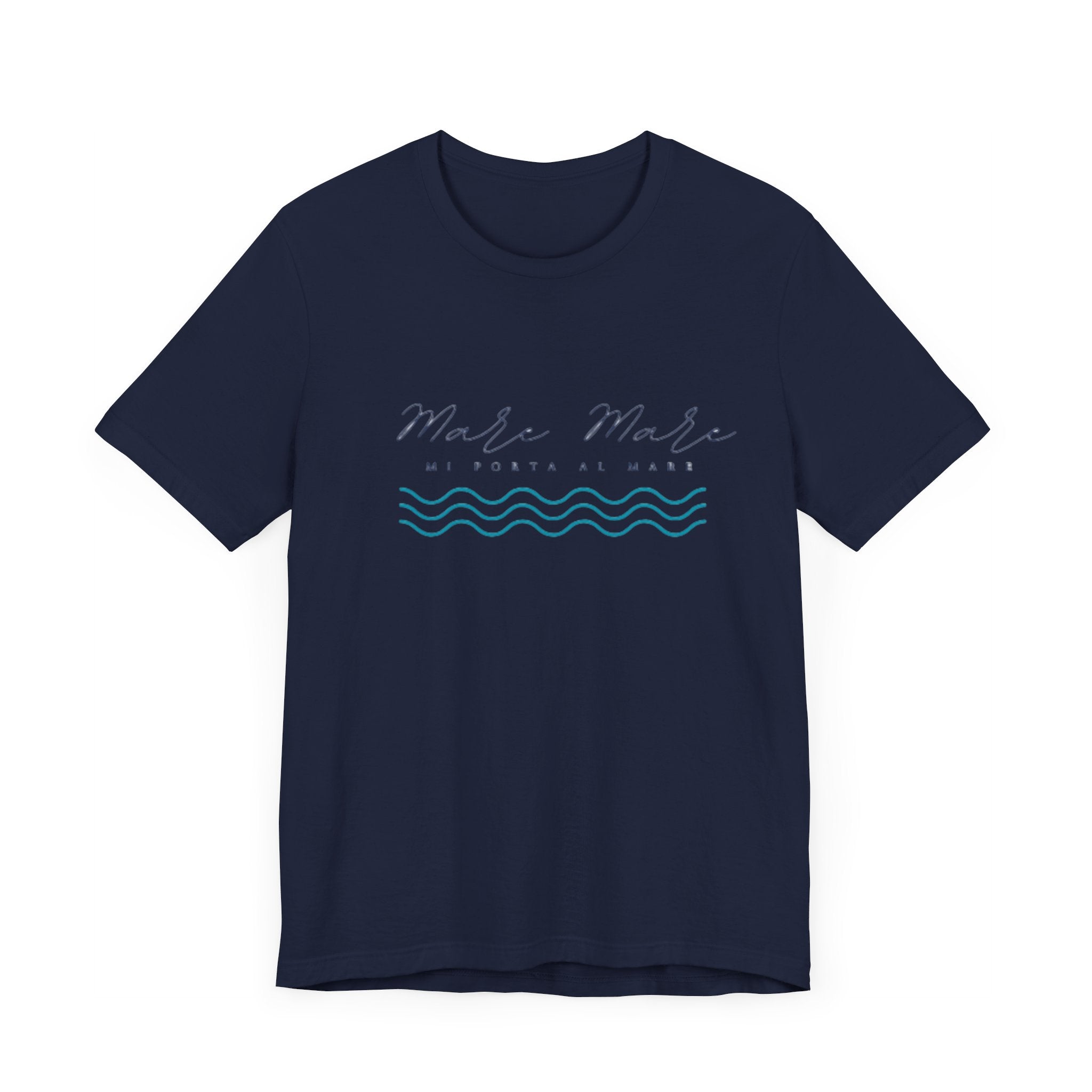 Italienisches Marken-Sommer-T-Shirt aus Jersey mit kurzen Ärmeln und italienischem Slogan: Mare Mare