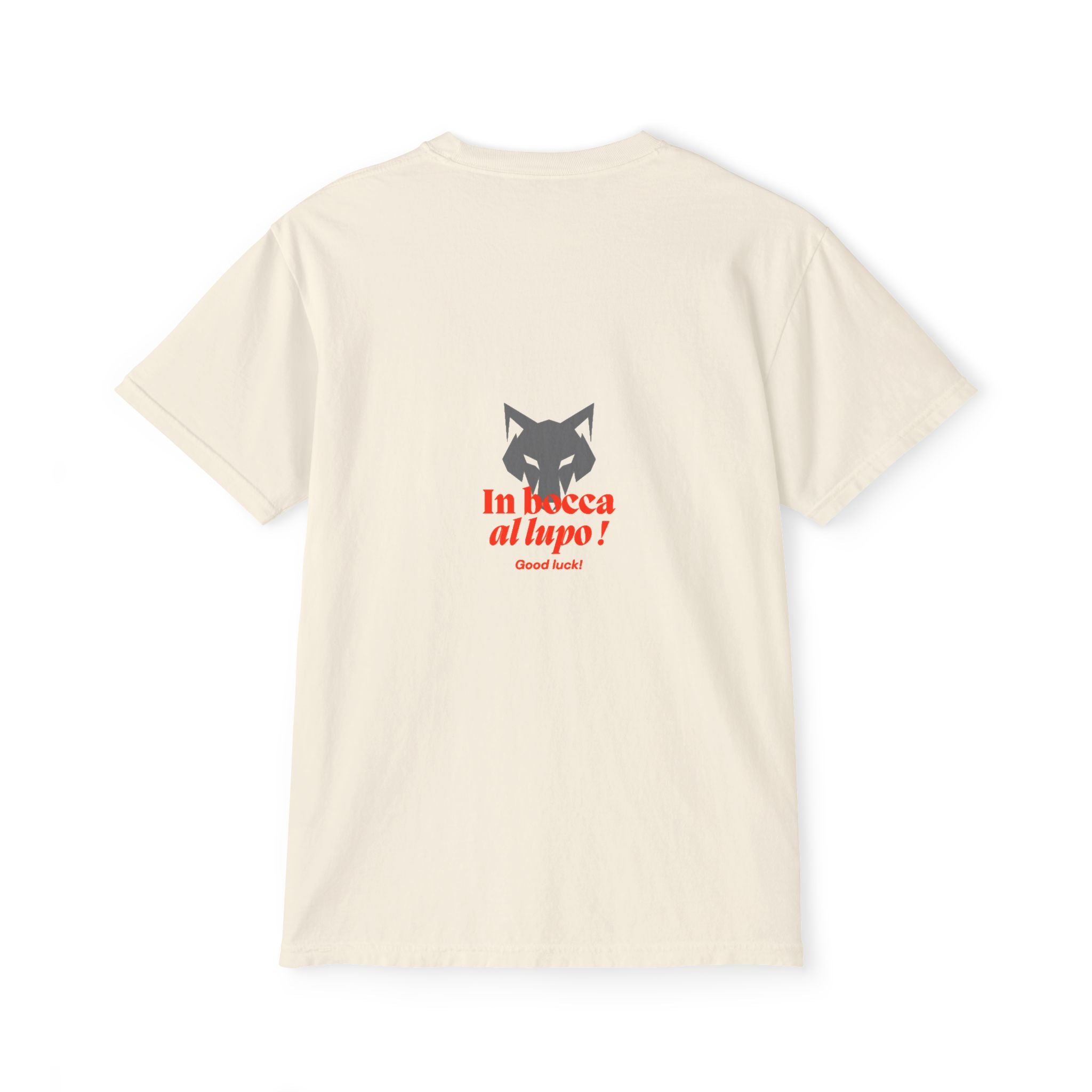 Faded Pocket T-Shirt — 'In bocca al lupo' Wolf Graphic Tee