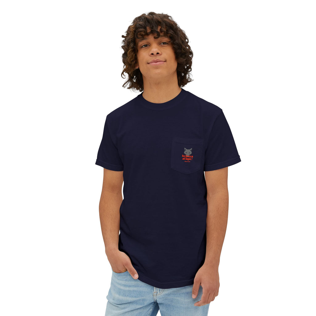 Faded Pocket T-Shirt — 'In bocca al lupo' Wolf Graphic Tee