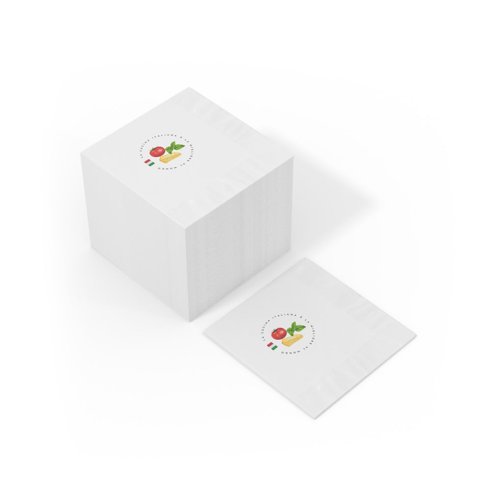 Logo der italienischen Küche, weiße Servietten mit Prägung