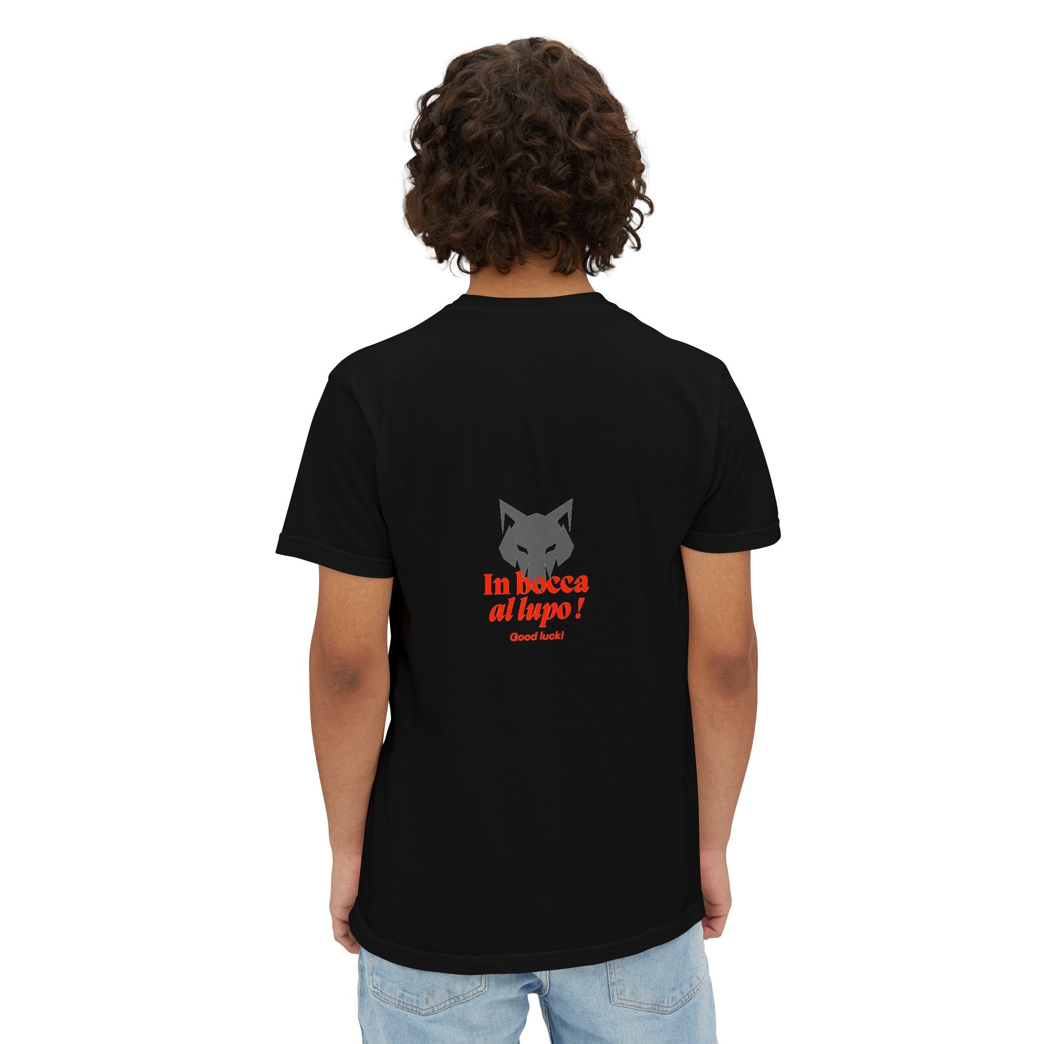Faded Pocket T-Shirt — 'In bocca al lupo' Wolf Graphic Tee