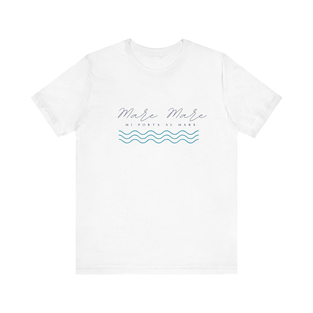Italienisches Marken-Sommer-T-Shirt aus Jersey mit kurzen Ärmeln und italienischem Slogan: Mare Mare