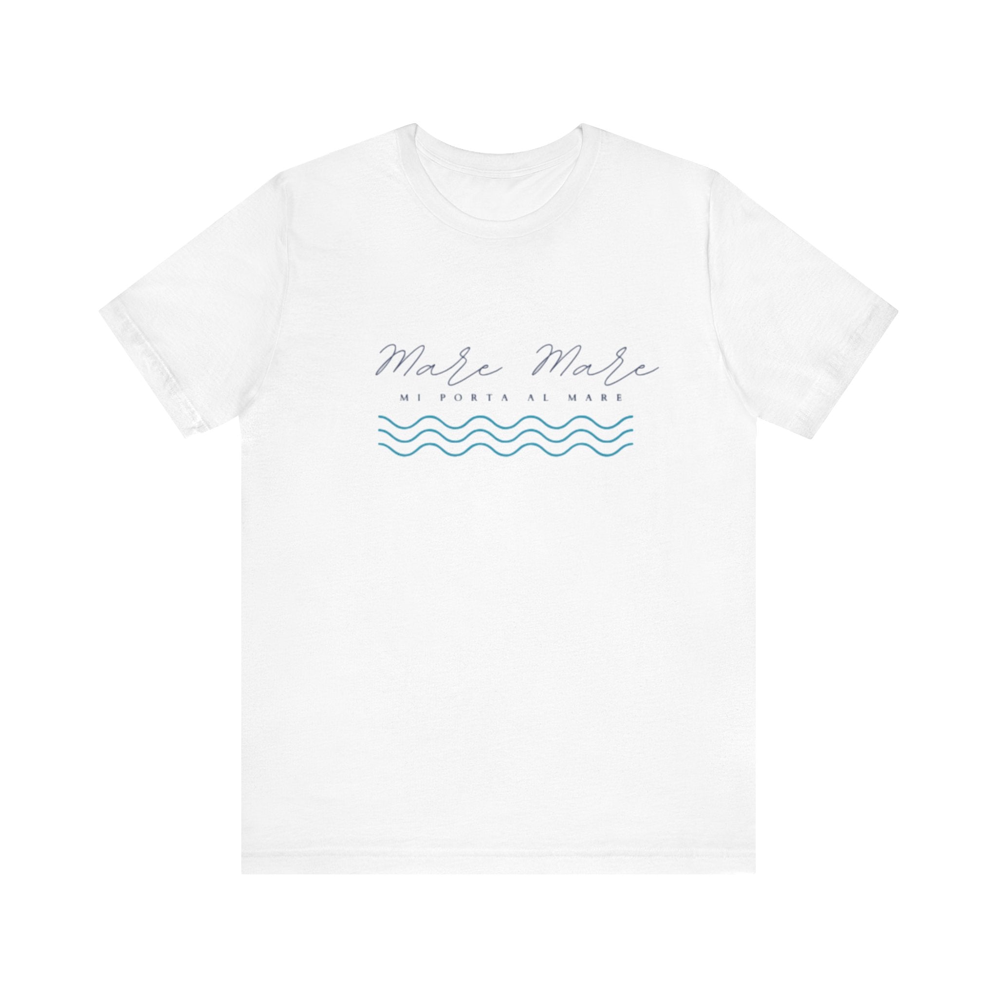 Italienisches Marken-Sommer-T-Shirt aus Jersey mit kurzen Ärmeln und italienischem Slogan: Mare Mare