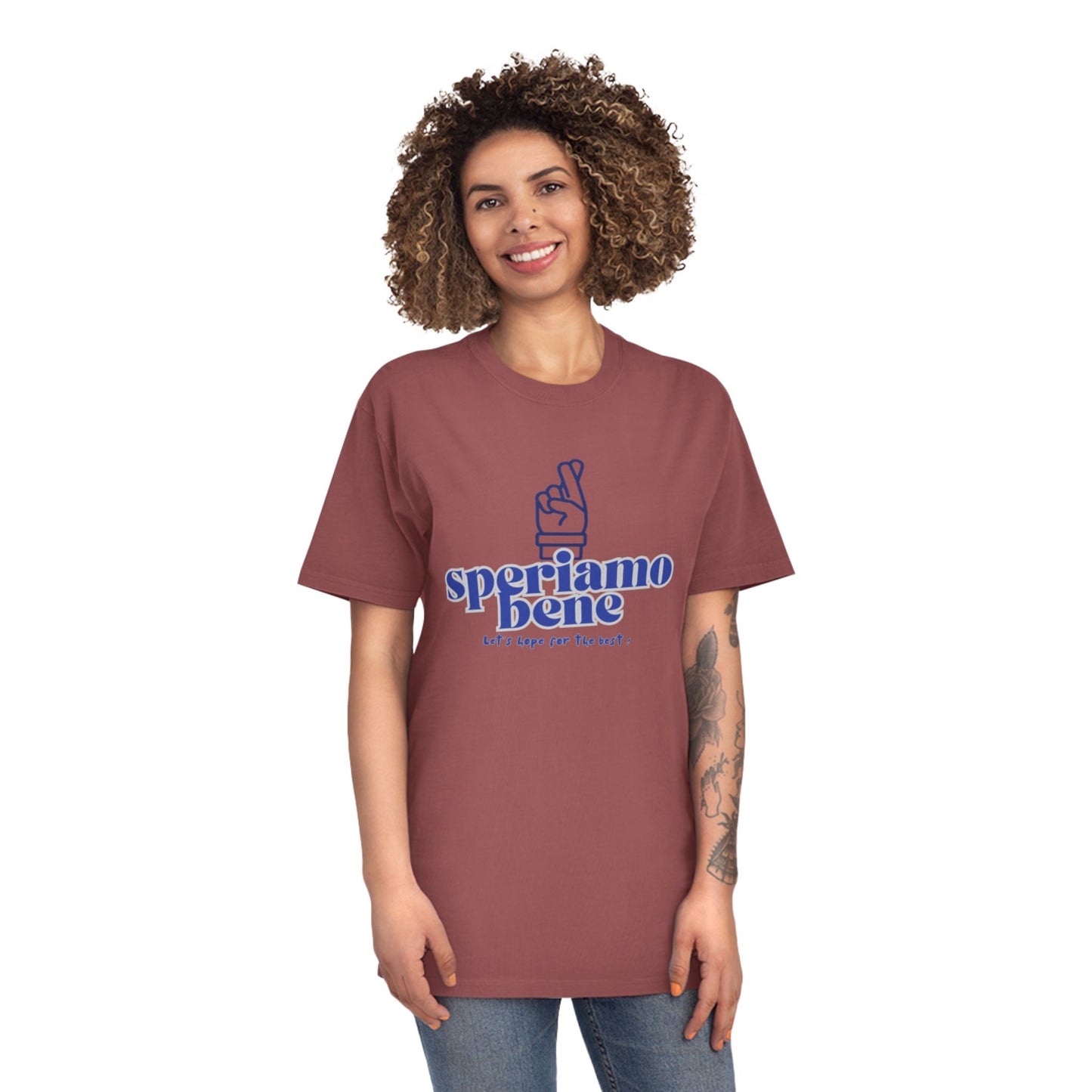 Niedliches Unisex-Shirt im Used-Look – Inspirierendes T-Shirt „Speriamo Bene“