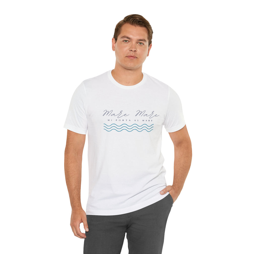 Italienisches Marken-Sommer-T-Shirt aus Jersey mit kurzen Ärmeln und italienischem Slogan: Mare Mare
