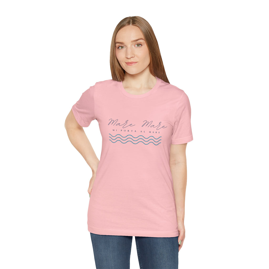Italienisches Marken-Sommer-T-Shirt aus Jersey mit kurzen Ärmeln und italienischem Slogan: Mare Mare
