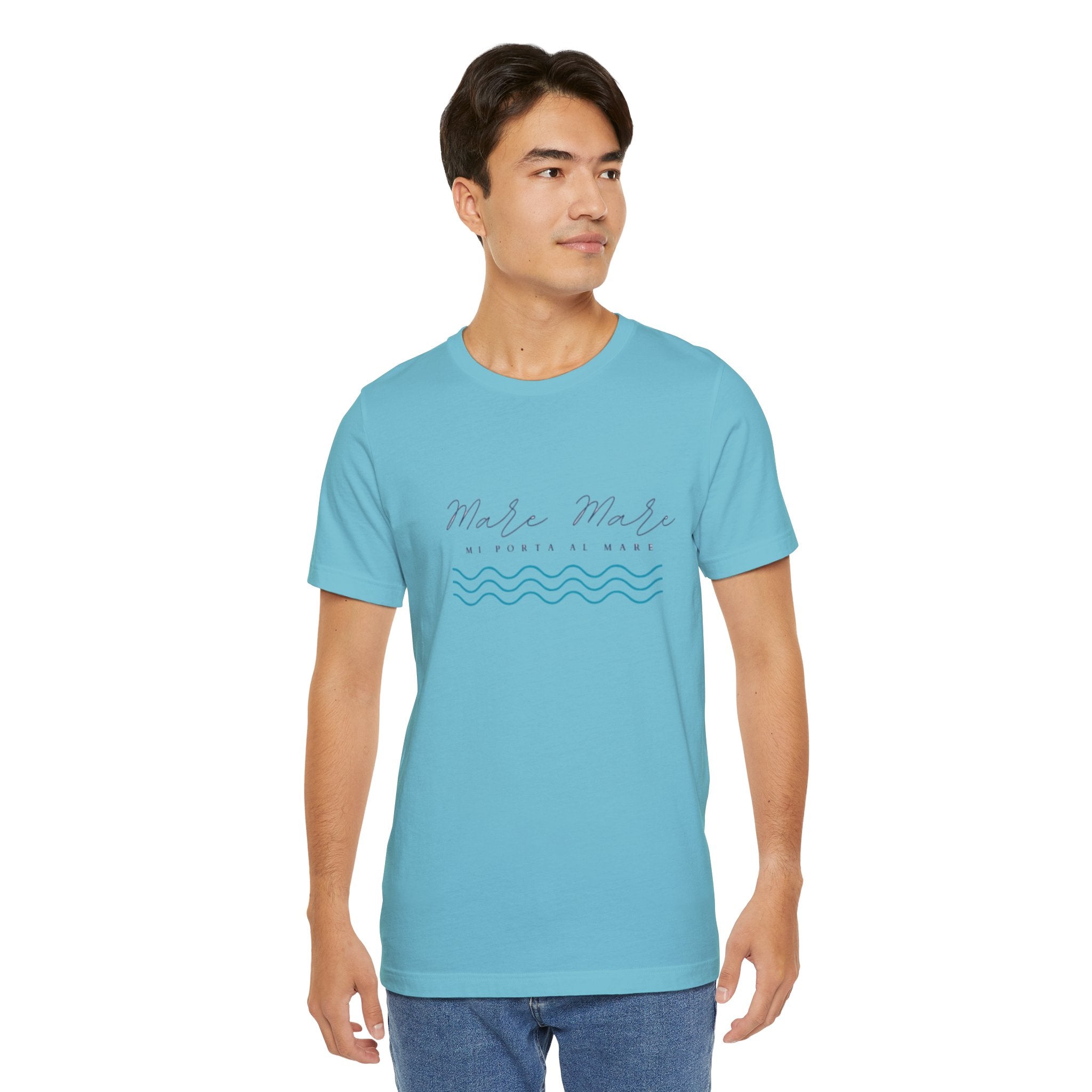 Italienisches Marken-Sommer-T-Shirt aus Jersey mit kurzen Ärmeln und italienischem Slogan: Mare Mare