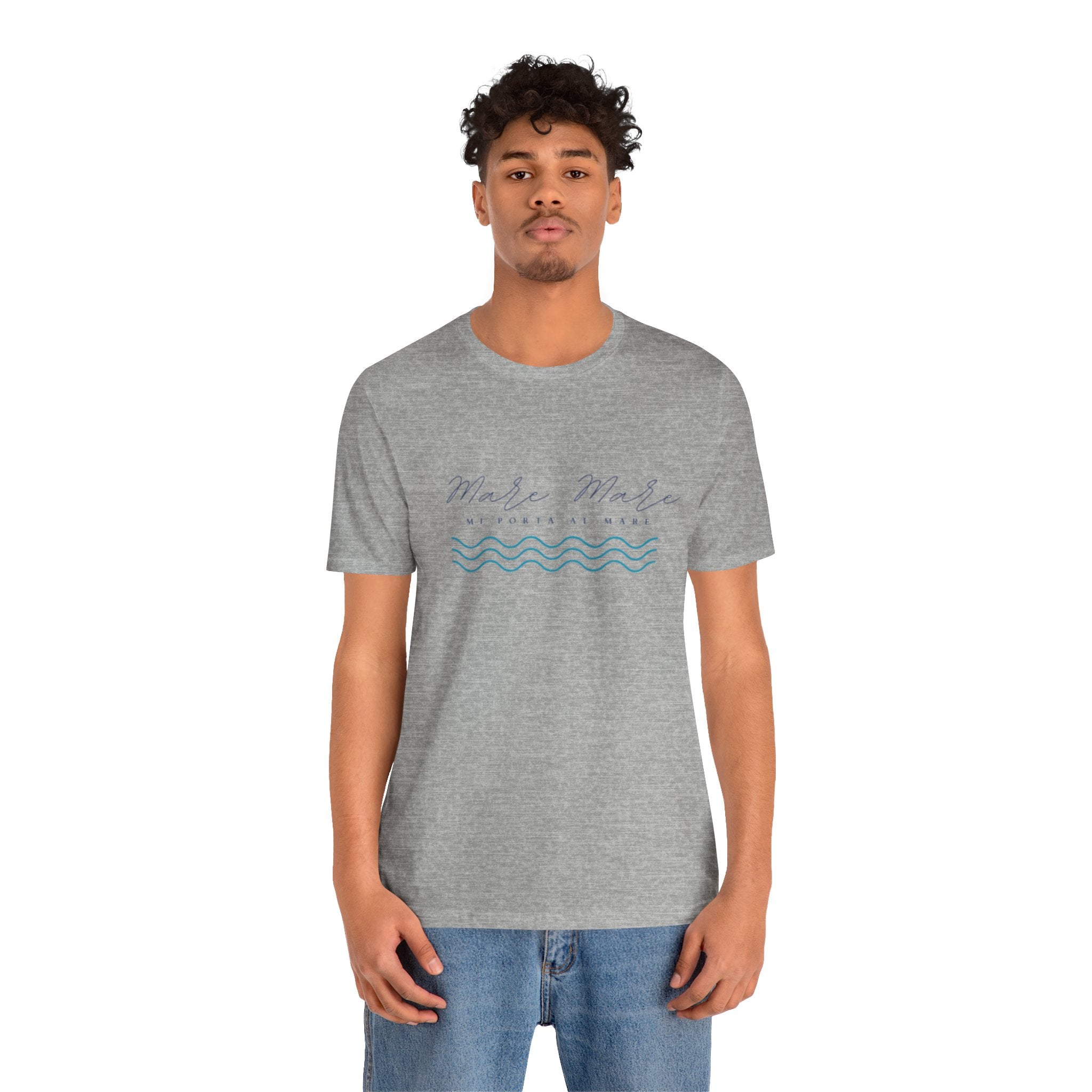 Italienisches Marken-Sommer-T-Shirt aus Jersey mit kurzen Ärmeln und italienischem Slogan: Mare Mare