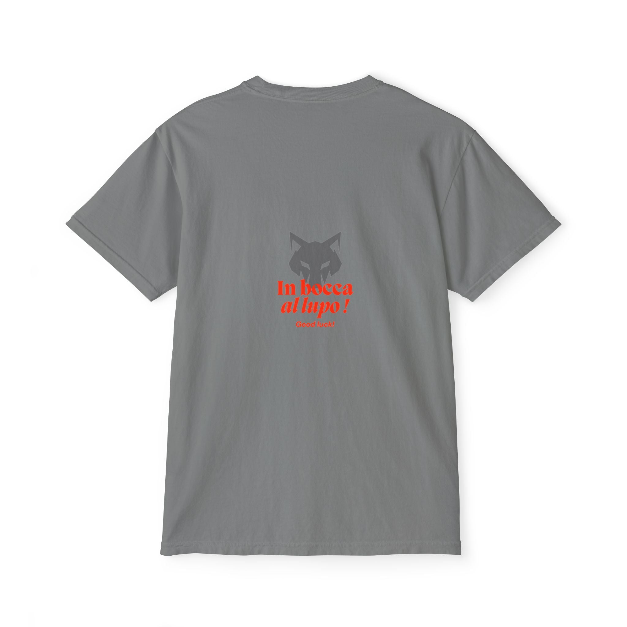 Faded Pocket T-Shirt — 'In bocca al lupo' Wolf Graphic Tee
