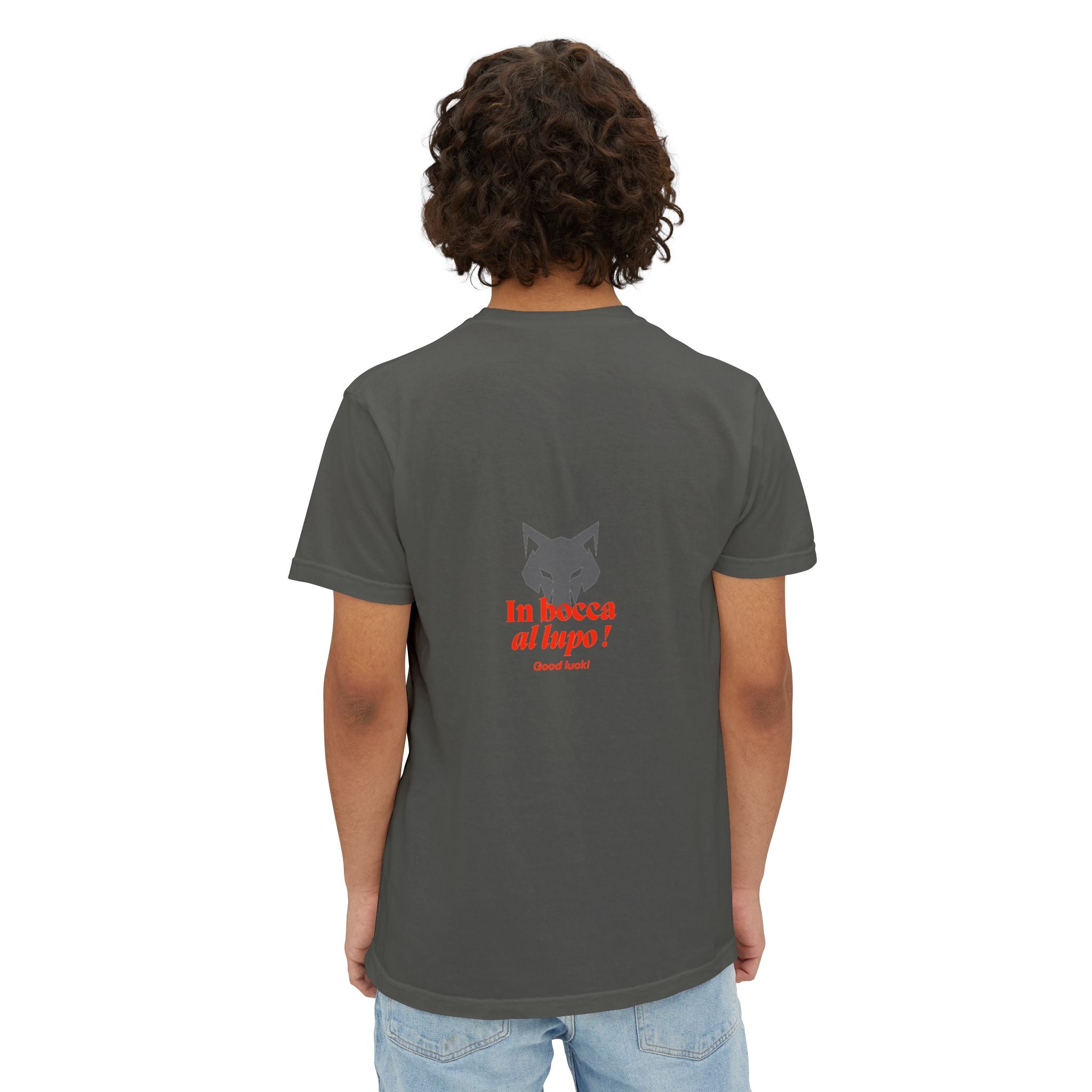 Faded Pocket T-Shirt — 'In bocca al lupo' Wolf Graphic Tee