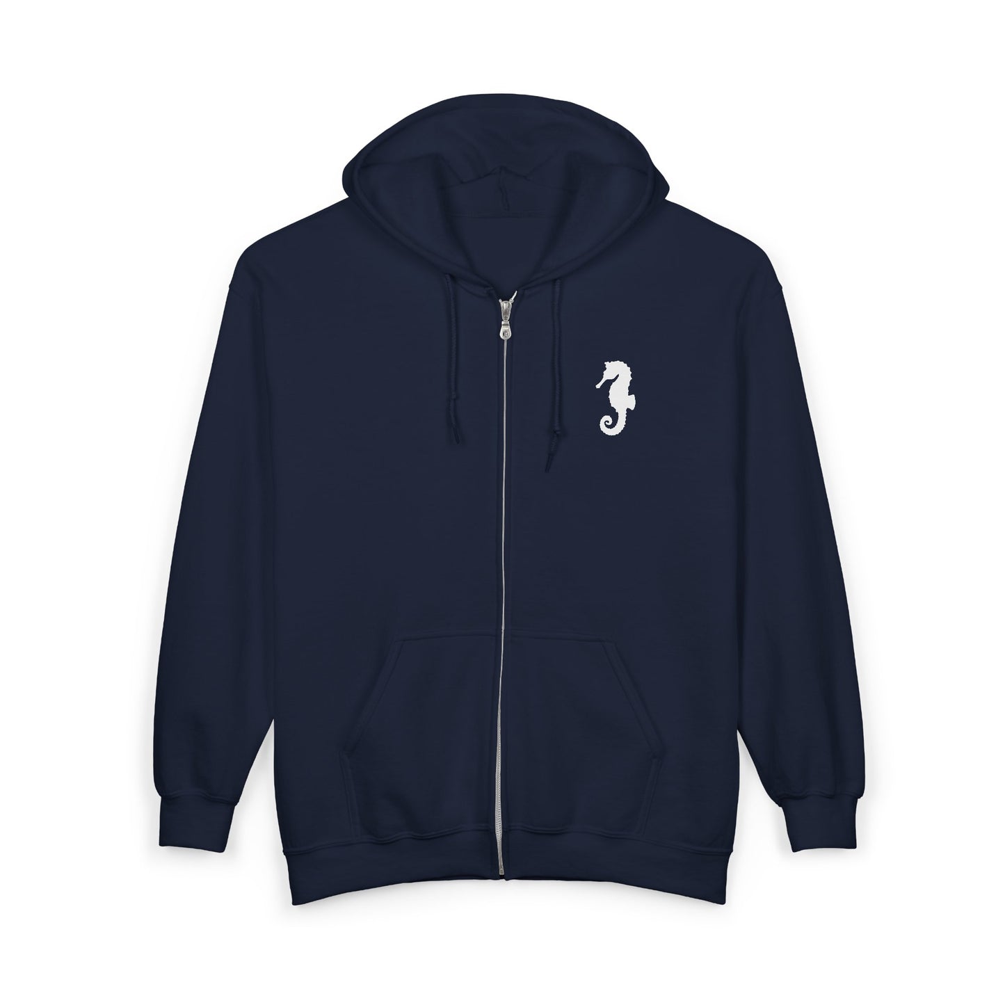 Seahorse & Anchor Zip Hoodie — Nautical Embroidered Full‑Zip Sweatshirt