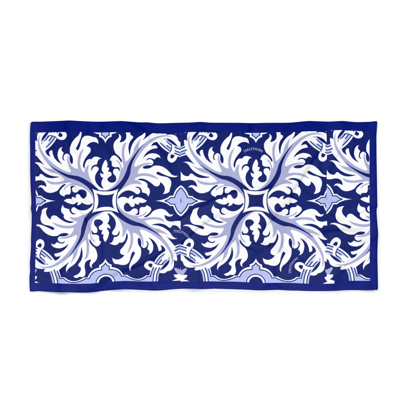 Elegant Italian Navy Majolica Print Beach Towel | Stylish Bathing Accessory for Summer Fun, Poolside Relaxation, Travel Essential, Gift for Beach Lovers
