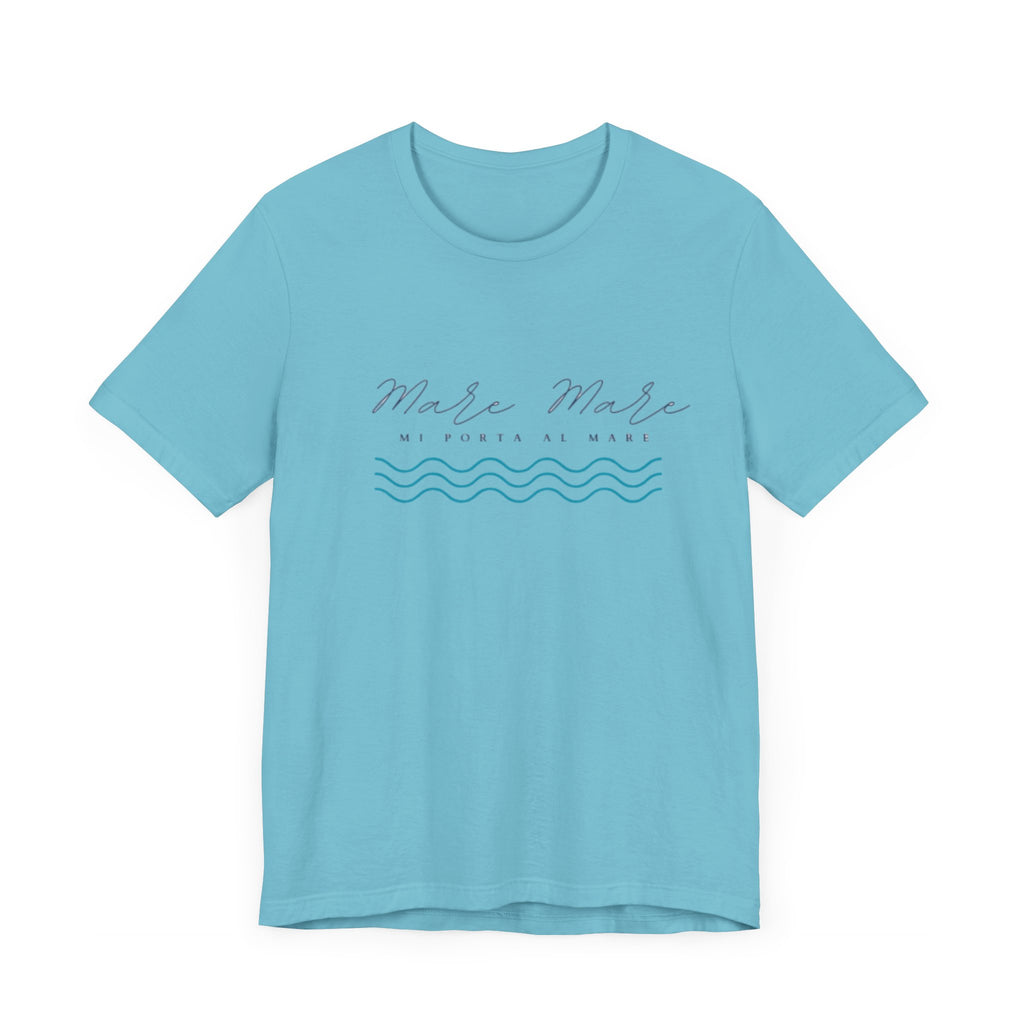 Italienisches Marken-Sommer-T-Shirt aus Jersey mit kurzen Ärmeln und italienischem Slogan: Mare Mare