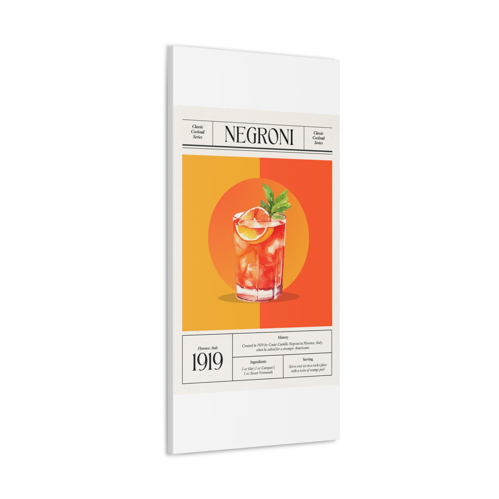Negroni Cocktail Canvas Print – Vintage Classic Cocktail Recipe Art Poster