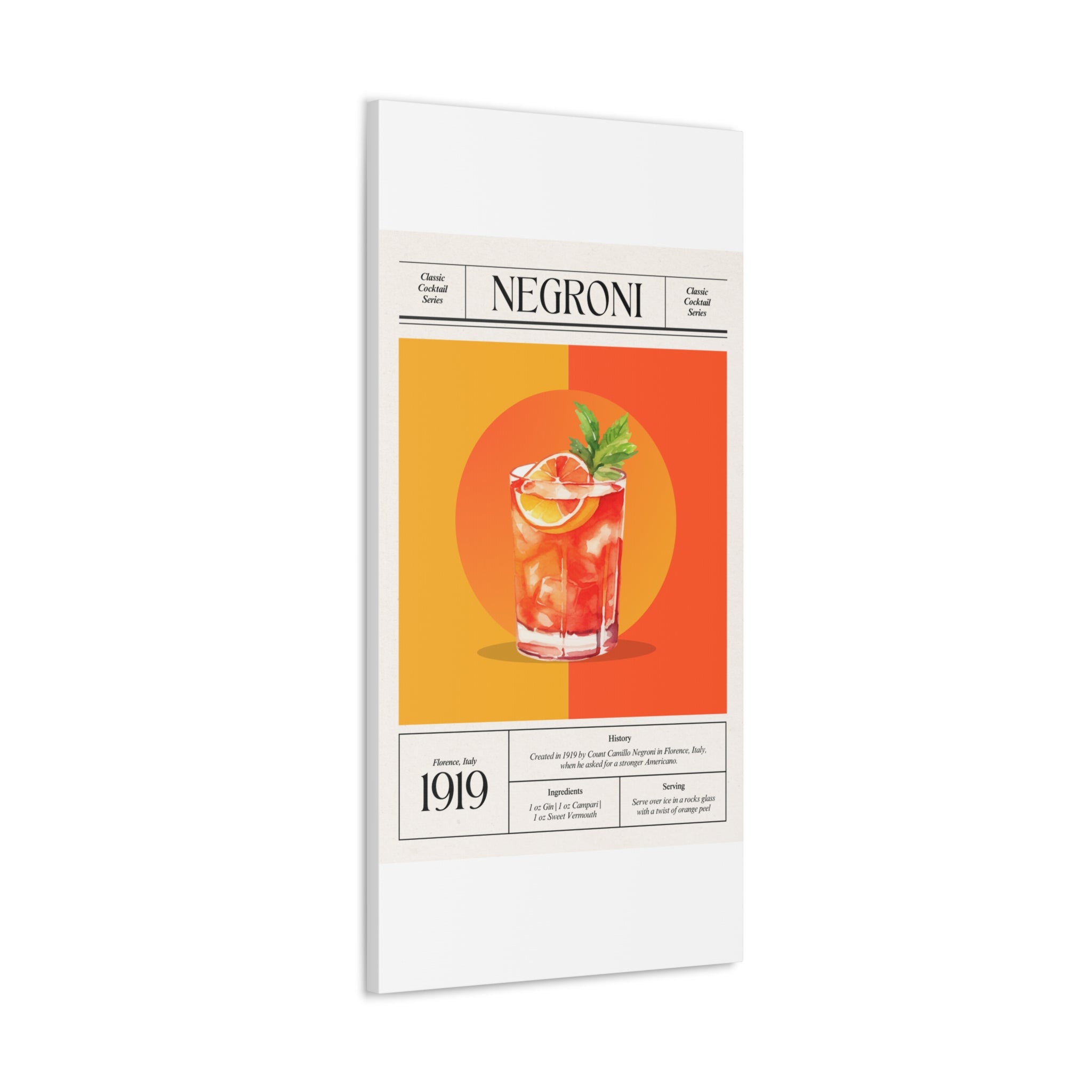 Negroni Cocktail Canvas Print – Vintage Classic Cocktail Recipe Art Poster