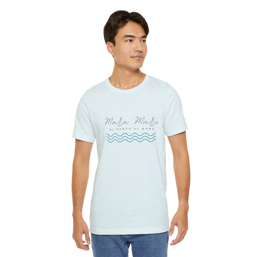 Italienisches Marken-Sommer-T-Shirt aus Jersey mit kurzen Ärmeln und italienischem Slogan: Mare Mare