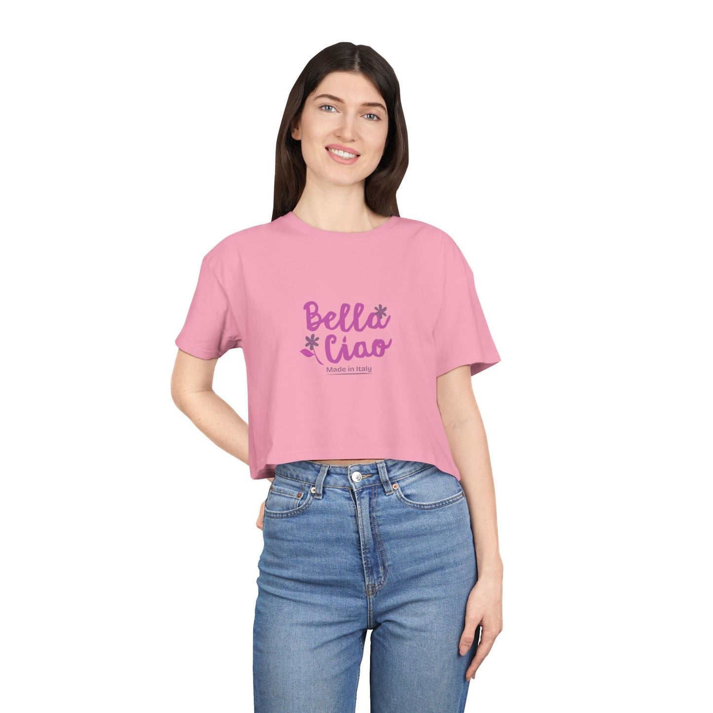 Bella Ciao Crop Tee — Feminine Italian Phrase Graphic Top